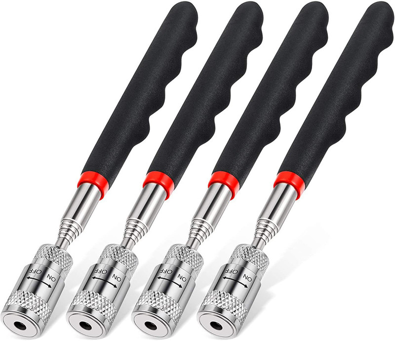 uptodatetools 4 Pieces LED Telescoping Magnet Tool 8Lb Magnetic Pickup Tool 31 Inches Telescoping Magnet Stick Gadget for Men on Birthday, Father’s Day, Valentine's Day Magnetic Pickup Tool(Telescopic, LED Light Included)