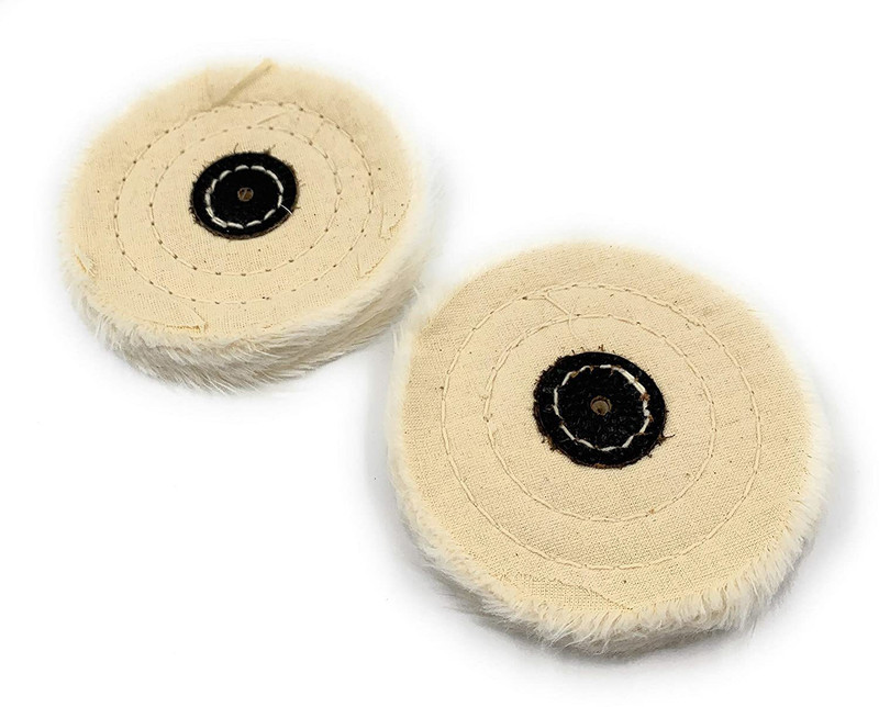 fozti Polishing White Muslin Cloth Buff 4"x50 Folds 2pcs Stitched Buffing Wheel with Leather Hub to Polish & Buff Gold, Silver & Other Metals for Jewellery, Watchmaking, Hobby Craft for Bench Grinder Glass Polisher(6 inch)