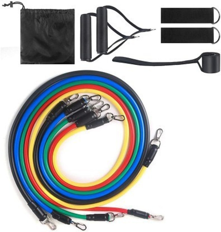 Shopeleven 11 PC Latex Resistance Band, Tube Set for Fitness in Home toning tube Resistance Tube(Multicolor)