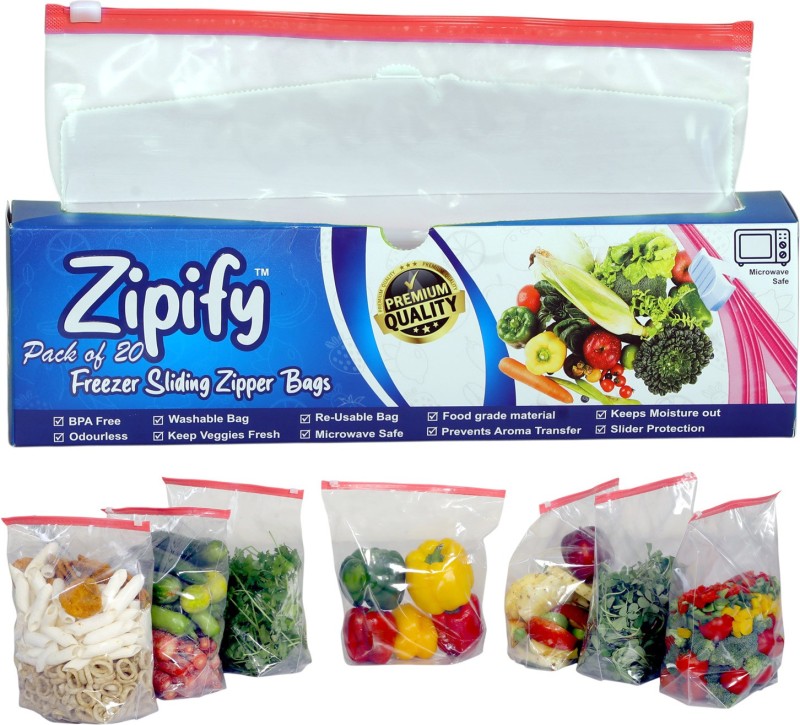 Zipify 20 Medium Size Ziplock Pouches (10in * 10in + 2in equivalent to 11in * 11in) Plastic Storage Pouch(Pack of 20)
