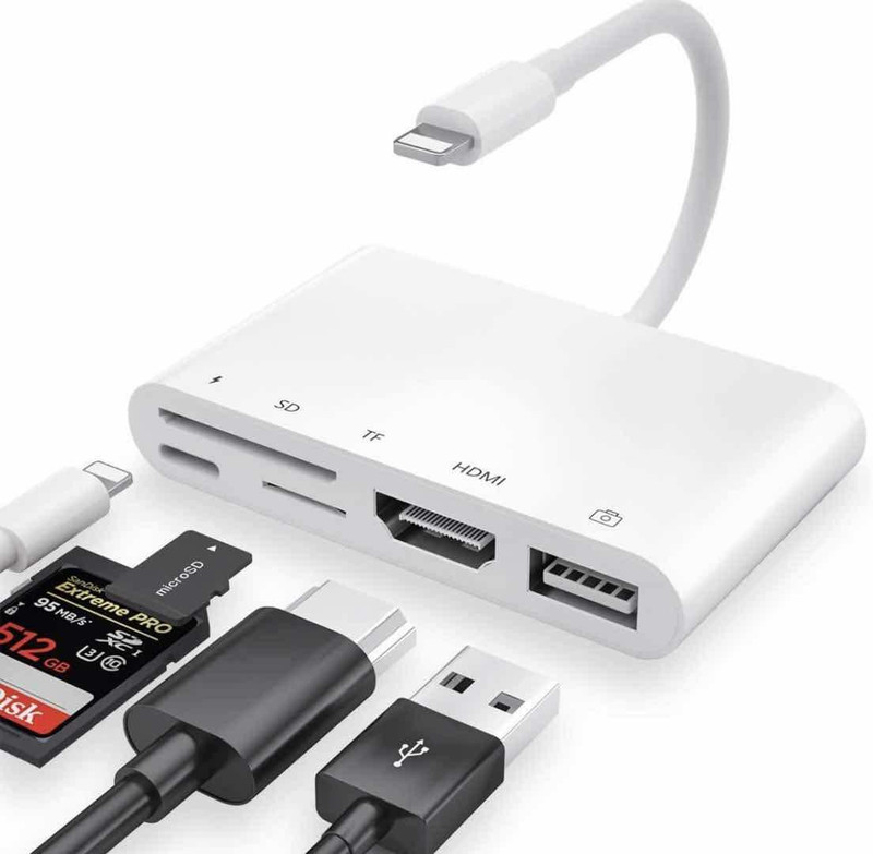 microware Digital AV Adapter, Charging Port Compatible with Phone/Pad 1080P HDMI Converter for HD TV/Projector/Monitor,Support All iOS (5 in 1) Card Reader(White)