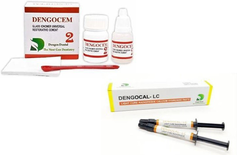 Dengen Dental Dengocal LC Light Cure Calcium Hydroxide Liner & 2 Restorative Cement 15g/10gm Dental Elevator