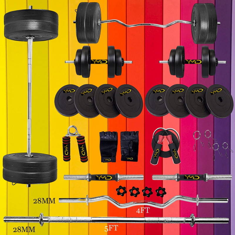 HACKERX 10 kg Rubber Plate [2.5Kgx4] One 4ft Curl and 5ft Straight 28mm Rod Home Gym Combo