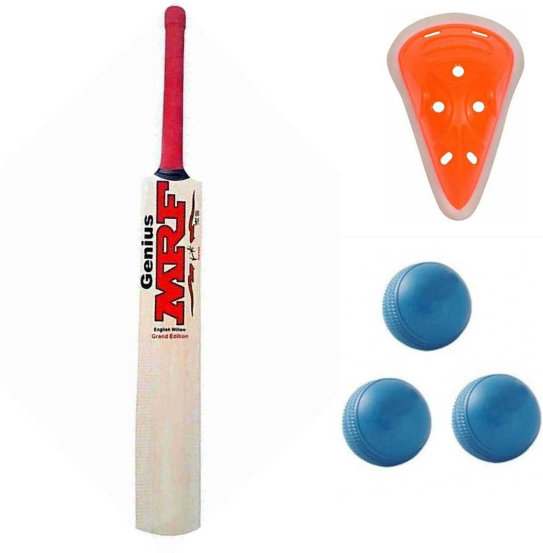 MRF XX CRICKET BAT WITH 3 PIECE BALLS AND Abdominal Guard Cricket Kit