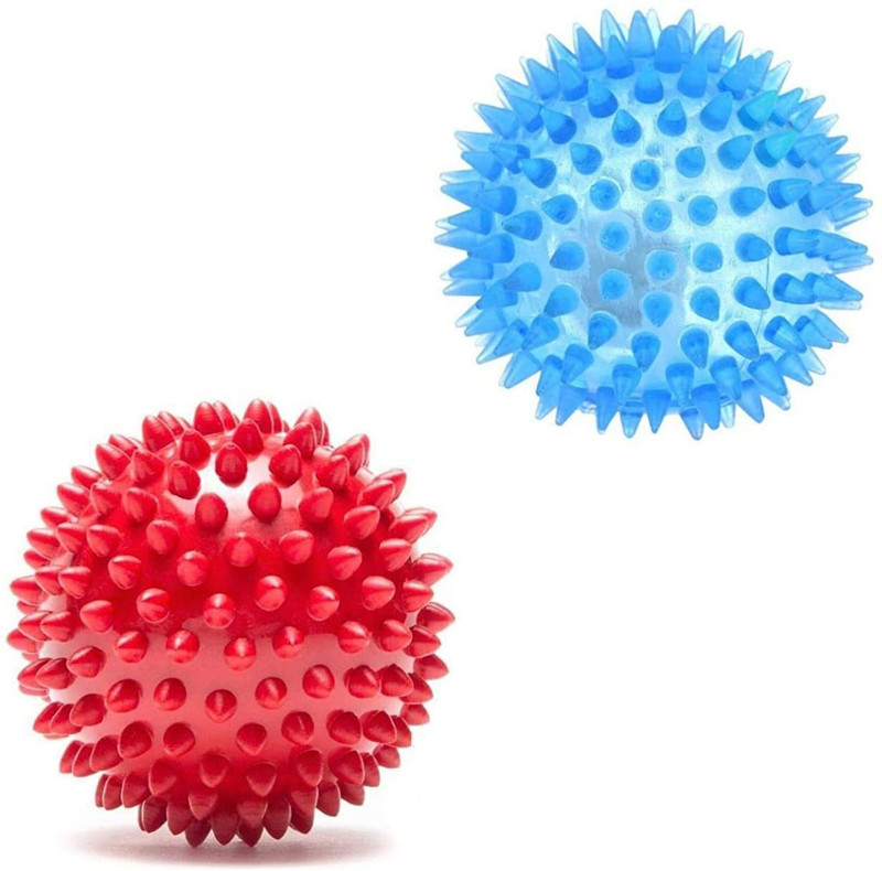 Woofy Combo of 2 Squeaky Ball Toy for Puppy (Spike Red Hard Ball + Led Ball) Rubber Squeaky Toy For Dog