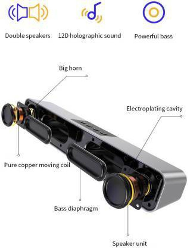Soroo Future Wireless Speaker Ultra Loud Stereo sound || Bluetooth Speaker for Desktop PC| 10 W Bluetooth Soundbar(Black, Wall Computer TV Desktop USB Speakers U Disk AUX i, 2.0 Channel)
