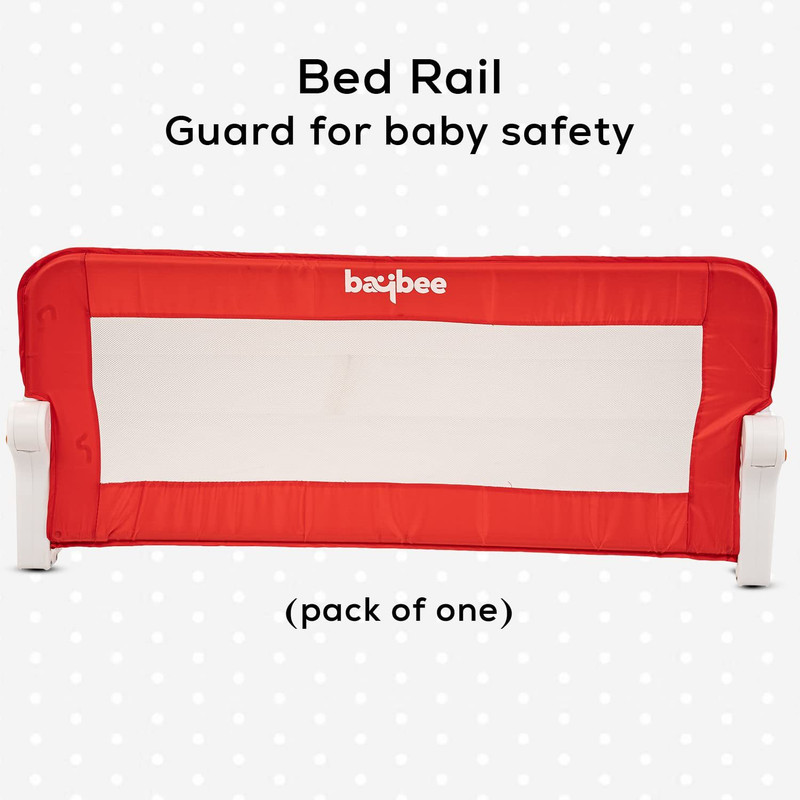 baybee Bed Rail Guard Barrier for Baby Safety Size (102x42) Portable & Height Adjustable Falling Protector Fence for Bed, Foldable Safeguard Bed Rails Single Side Bed for Newborn Toddler Kids-(Red)(Red)