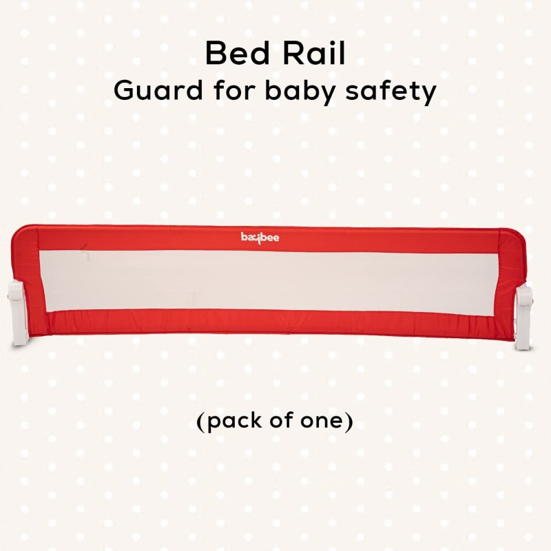 baybee Bed Rail Guard Barrier for Baby Safety Size (150x42) Portable & Height Adjustable Falling Protector Fence for Bed, Foldable Safeguard Bed Rails Single Side Bed for Newborn Toddler Kids(Red)