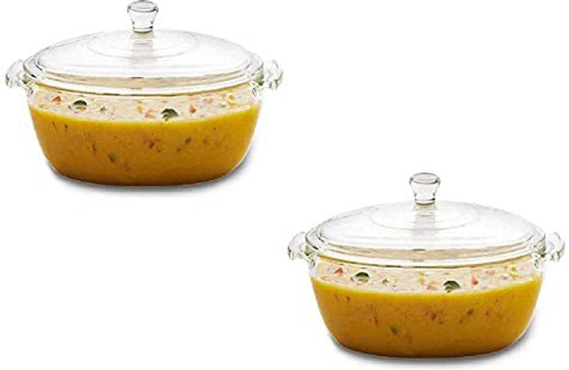 Craftminds Glass Mixing Bowl Microwave Oven Safe Serving Glass Bowl Set with Glass Lid(Pack of 2, Multicolor)