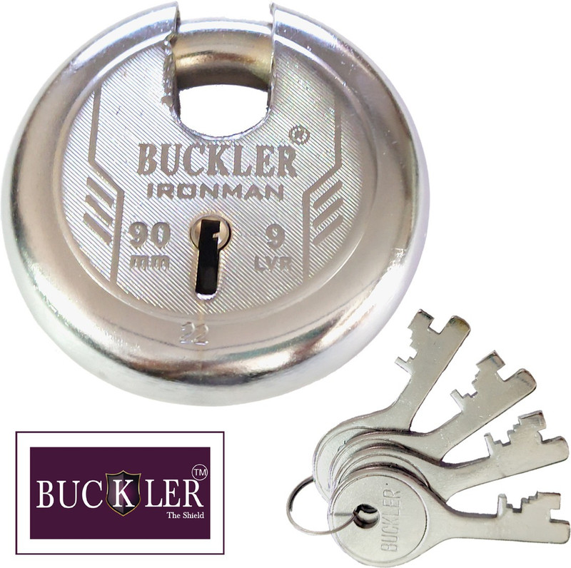 BUCKLER Iron-Steel 90MM, 9 Levers with 4 Keys Shutter Lock Padlock(Silver)