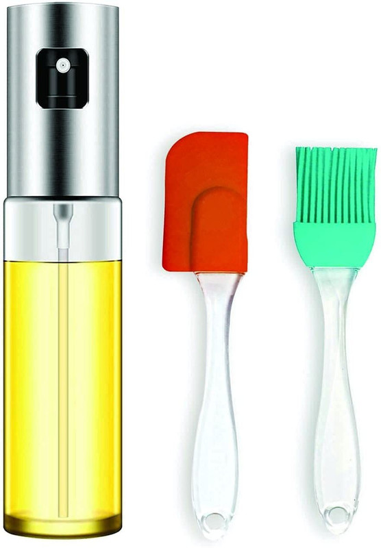 J and S house Oil Spray Bottle with silicone Oli brush and spatula 100 ml Glass Spray Bottle(Pack of 1, Multicolor)
