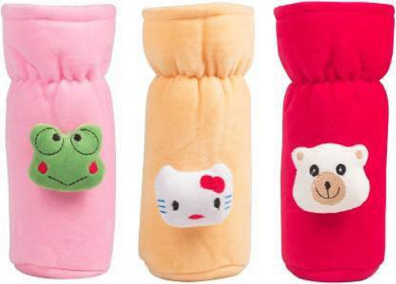 PADDY BABY Soft Plush Stretchable Baby Feeding Bottle Cover with Easy to Hold Strap |Suitable for 250 ml Baby Feeding Bottle Cover Pack of 2-Pink-Cream-Dark Pink(Pink, Cream, Dark Pink)