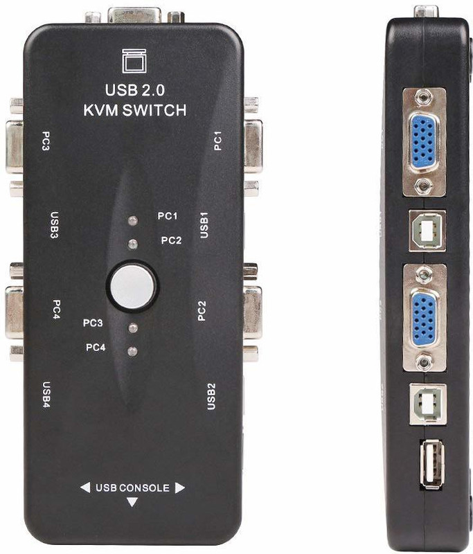 VOOCME  TV-out Cable 4-Port KVM Switch USB 2.0, Computer Sharing Video Mouse Keyboard Monitor(Black, For Computer)