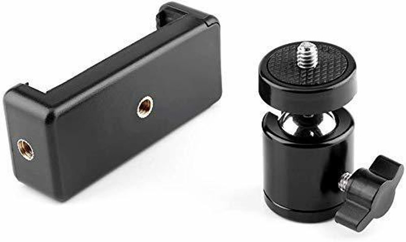 Viraan Cell Phone Holder Clip and Ball Head Adapter Set for Tripod ( COMBO PACK OF 2 ) ( BALL HEAD | HOLDER ) Tripod Ball Head(Black, Supports Up to 1000 g)