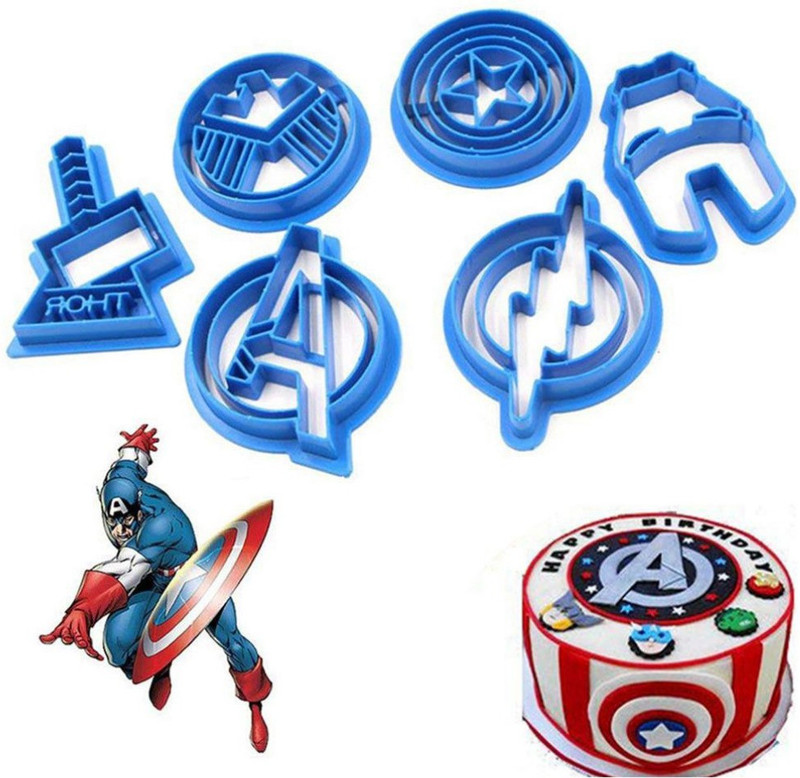 Bakedude Marvel Avengers Superhero Thor Flash Captain America Imprint Embosser Plastic Cookie Cutter Fondant Biscuit Muffin Cup Cake Decoration bakeware (6 Pieces) Cookie Cutter(Pack of 6)