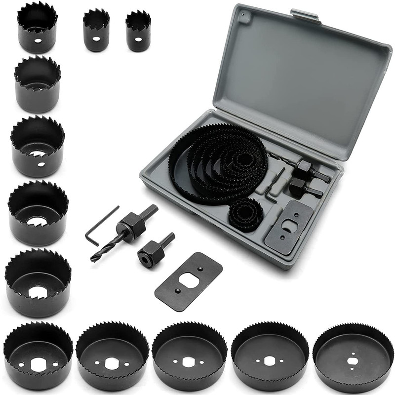 uptodatetools Hole Saw Cutting 16 Piece Hole Saw Kit with Mandrel Hex, 3/4"-5" Hole Cutter Set Round Hole Drill Bit Set for Wood Plastic