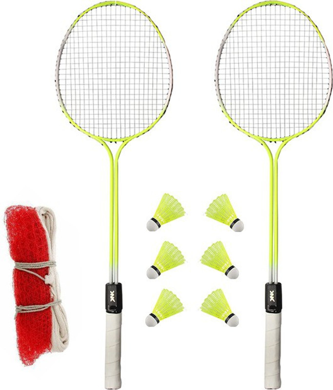 CLOVERBYTE Single Shaft Badminton kit Set Of 2 Piece Racquet with 3 Piece Plastic ShuttleCock And Nylon Badminton Net Badminton Kit
