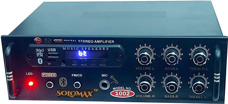 solomax OPTIPLEX DJ REMIX 1002 VERSION WITH BETTER SOUND QUALITY NEW SERIES DJ remix Amplifier Modify chasis Bluetooth Full Black Digital Stereo Amplifier BT/ USB//SD Card /FM /AUX 60 W AV Power Amplifier (Black) 60 W AV Power Amplifier (Black) 160 W AV Power Amplifier (Black) 160 W AV Power Amplifi