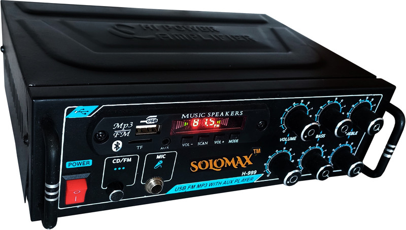 solomax New Series H-999BT Full Black Digital Stereo Power Amplifier with 4440 Double IC with BT/ MP3/ AUX/ USB/ SD-MMC/ FM 160 W AV Power Amplifier(Black)