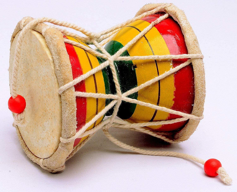 Abn Traders Wooden Damaru Indian Musical Instrument 4 inch 8cm Rope & Rings Dholak(Multicolor)