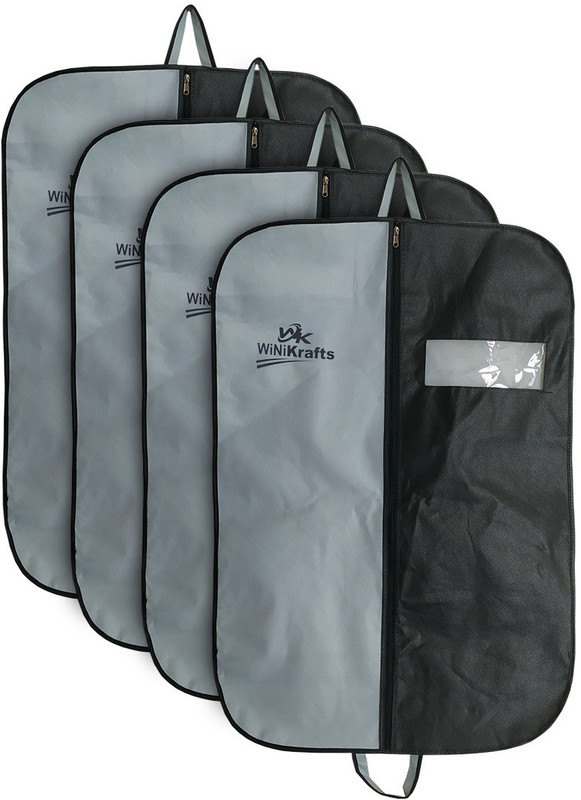 wini krafts 4 Non Woven Men's Coat Blazer, Foldover Breathable Garment Bag, (Grey Black,) 4(Grey Black)