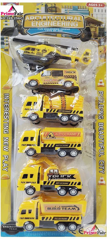 PRIMEFAIR Plastic Construction Truck, Pack of 6, Push Back / Backword Forward (Multicolour)(Yellow, Black, Pack of: 6)