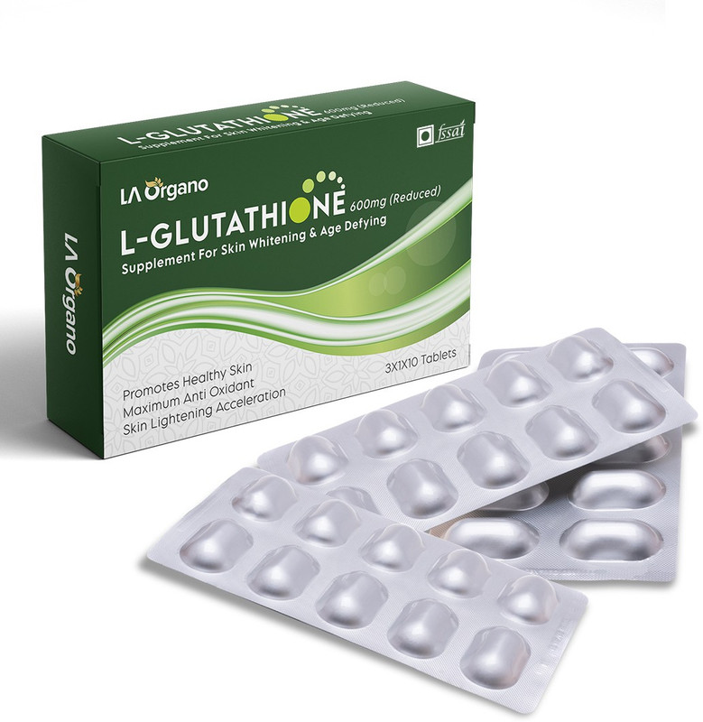 LA Organo L-Glutathione 600mg Reduced with Vitamin C Supplement for Skin Whitening Pack of 1(30 Tablets)