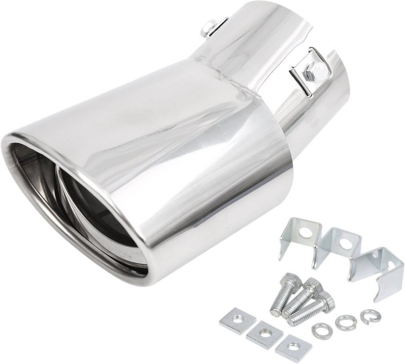 Automaze Universal Fit Car Exhaust Tail Muffler Tip Show Pipe 76mm, Curved Oval, Stainless Steel Exhaust Muffler Tip