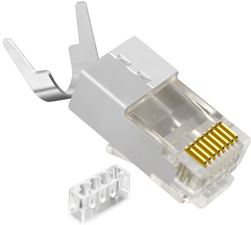 Tech-X RJ45 Cat7 & Cat6A Crimping Connectors plug - 10 Pcs, 50U Nickel Plated 3 Prong Shielded FTP/STP External Ground for 23 AWG (0.573mm) Network Cable, Metal Shielded, RJ45 8P8C Modular Plug,PACK 10 Wired Ethernet Lan Adapter compatible with Windows(1000 Mbps)