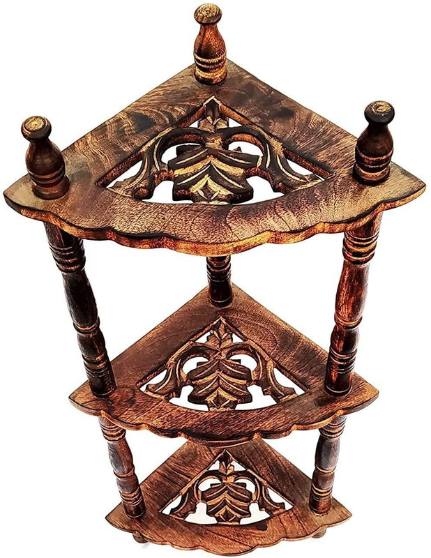 Umar Enterprises Wooden Mini Corner Rack Side Table Home Decor End Table Shelves for Living Room & Bedroom laundry & Garden rack corner Engineered Wood Corner Table(Finish Color - Brown, Pre-assembled)