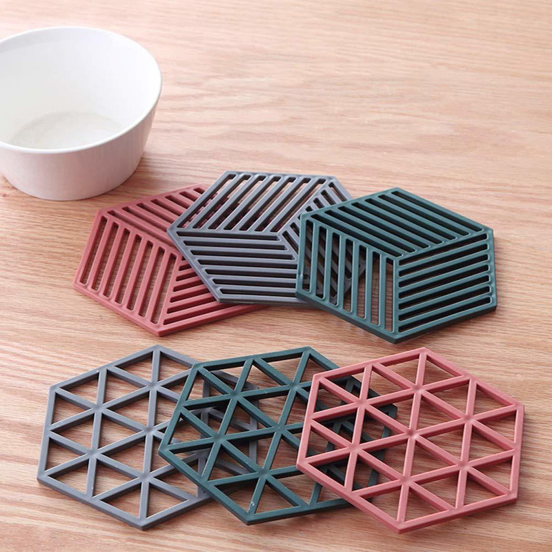 Dhruv Mart Silicone Kitchen Mat for Worktop, Table Protector Heat Resistant Trivets for Kitchen, Non-Slip Table Mats and Coasters with Holder, Pots and Pans Stands, Kitchen Accessories for Cooking Coaster Trivet(Pack of 6)