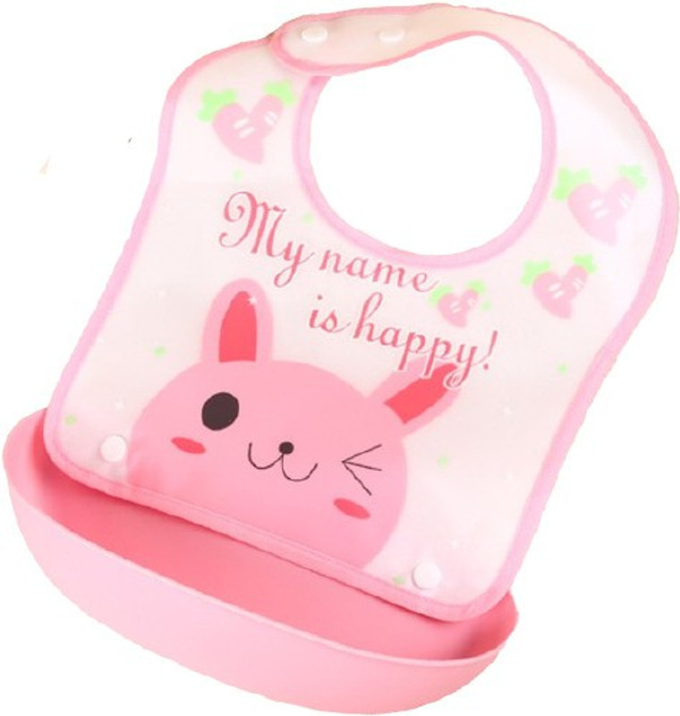 AnniQ Waterproof Baby bib with pocket and adjustable strap(Pink)