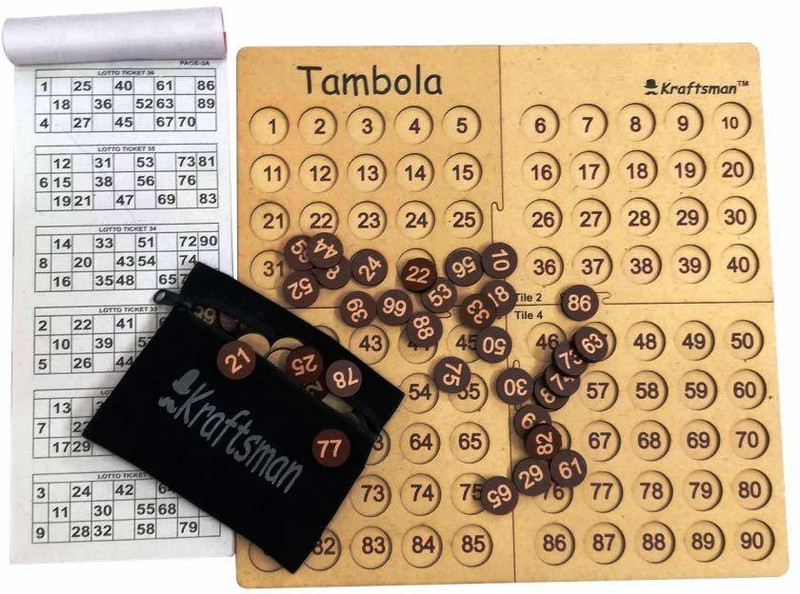 Golden Feather Portable Wooden Tambola Game with 600 Tickets | Travel Pouch Included Party & Fun Board Game