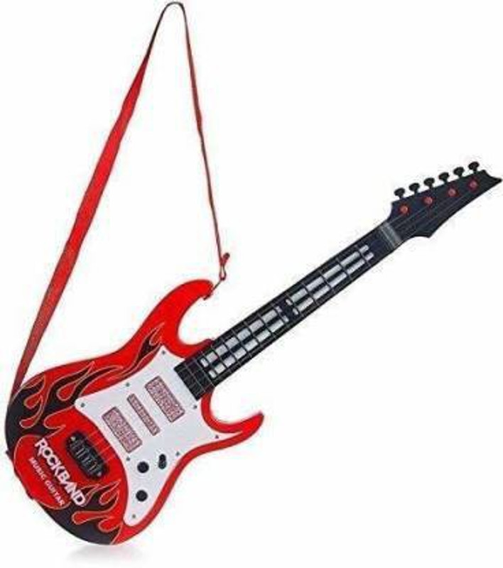 Kmc kidoz Music Toy Guitar Red and Black Battery Operated Lights Rock Band for Kids | Musical Instrument Boys | Learning with Full Decorate Coolers Smooth Finish (Musical Guitar)(Multicolor)