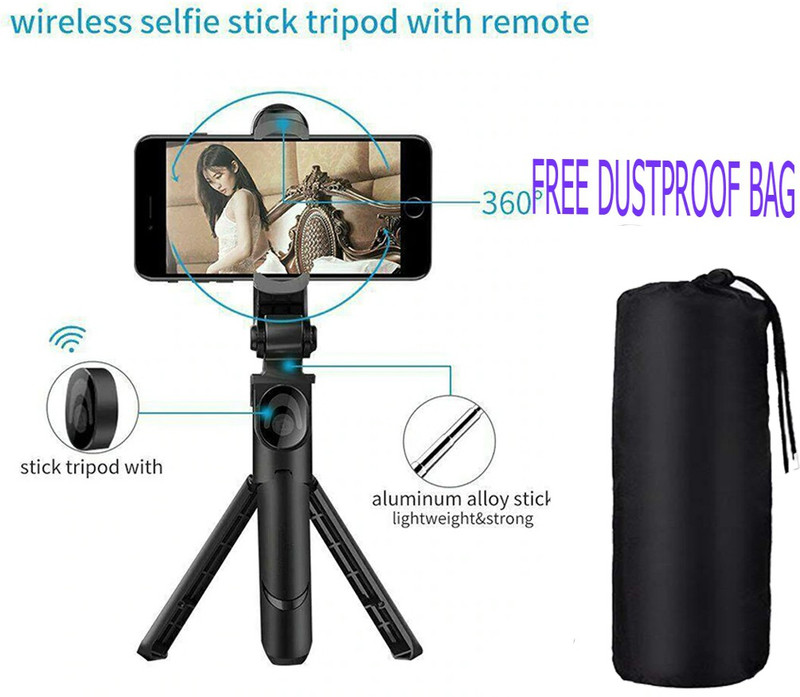 PULTO Best buy Portable Foldable Adjustable Selfie Stick Bluetooth Extendable with Wireless Remote and Tripod Stand With +Dustproof Bag PUT-XT012 Travel Tripod Stand Flexible Handheld Selfie Stick Holder Action Camera Stand With Mobile Clip Holder & BT Remote Best Use for Make Videos Compatible with