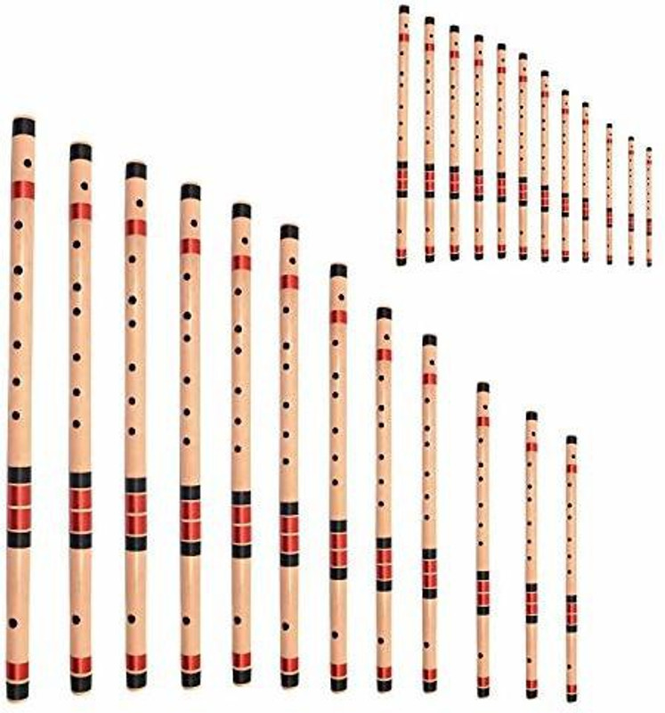 Shiv'z Muzic Flutes, Complete SET of 24 Flutes (12 Medium & 12 Base), Premium Bansuri Bamboo Flute(88.9 cm)