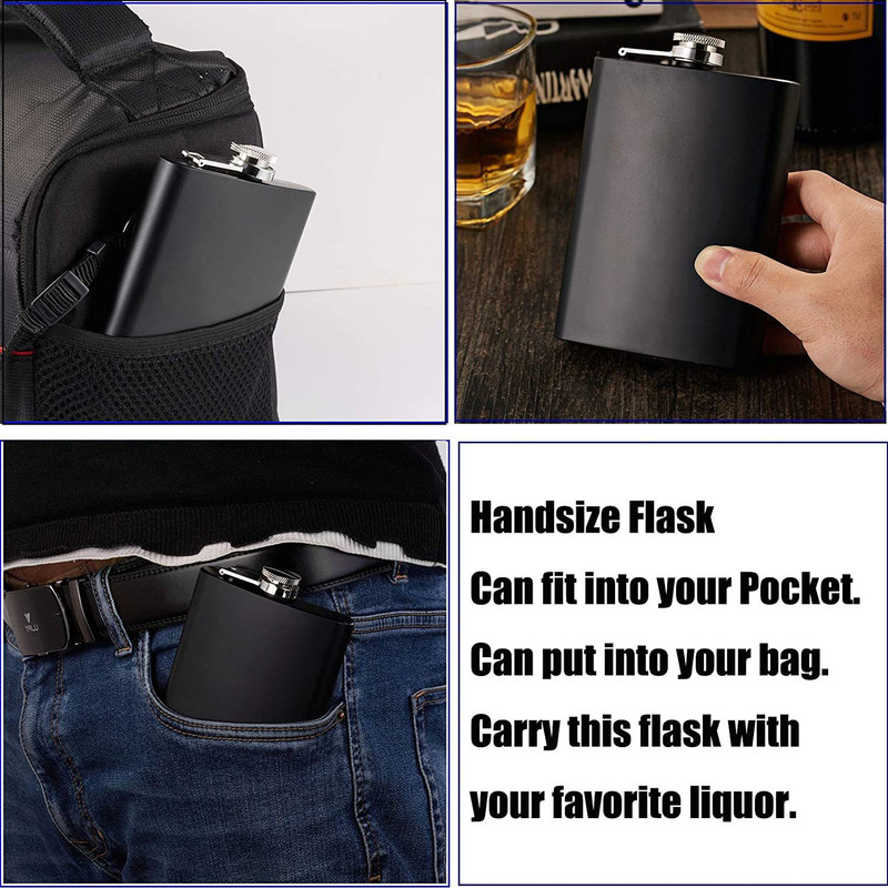 Protos Black Hip Flask 207ml Pocket Size For Beer Vodka Whisky Drink User Stainless Steel Hip Flask(207 ml)