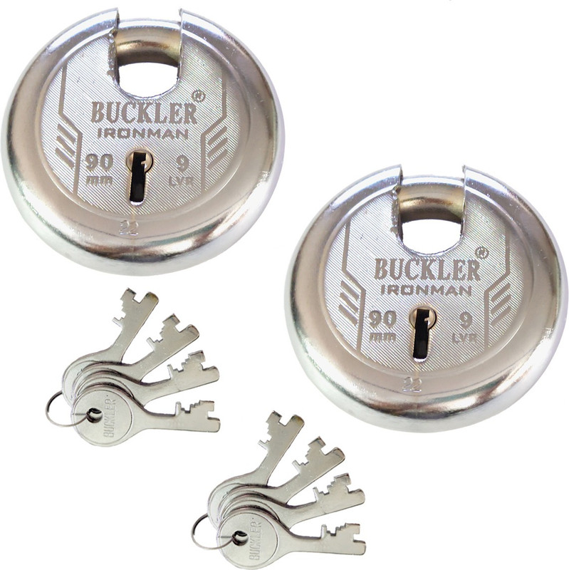 BUCKLER Iron-Steel 90MM, 9 Levers with 4 Keys Shutter, Go-Down,Main Gate, Door 2 Lock(Silver)