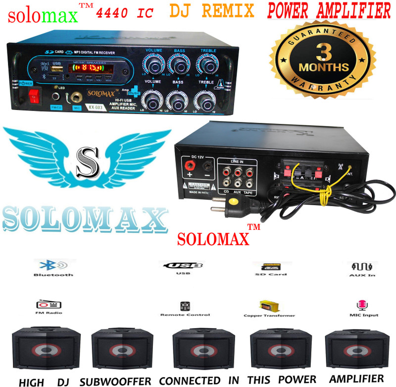 solomax Colour DJ AMPLIFFIER 003 Bluetooth Full Black Digital Stereo with BT/USB//SD Card/FM/AUX 5000 W AV Power Amplifier (Black) 160 W AV Power Amplifier(Black)