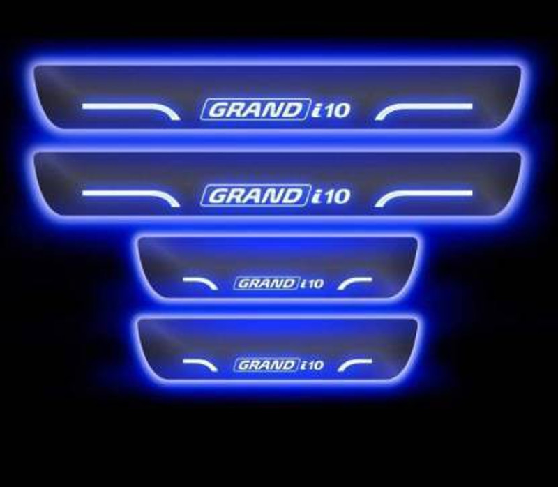 goshop Blue Sill Plate Waterproof Premium Glass Finishing Look Car Door with Mirror Finish Foot Step Sill Plate Hyundai Grand i10(Set of 4PCS, Blue) Car Fancy Lights(Blue)