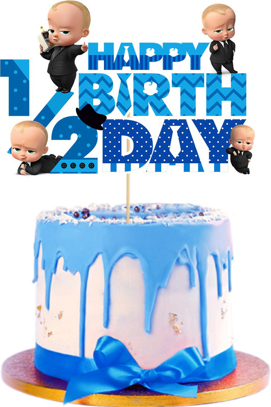 ZYOZI Boss Baby Half Birthday Cake Toppers,1/2 Birthday Boss Baby Party Cake Topper Cake Topper(blue Pack of 1)