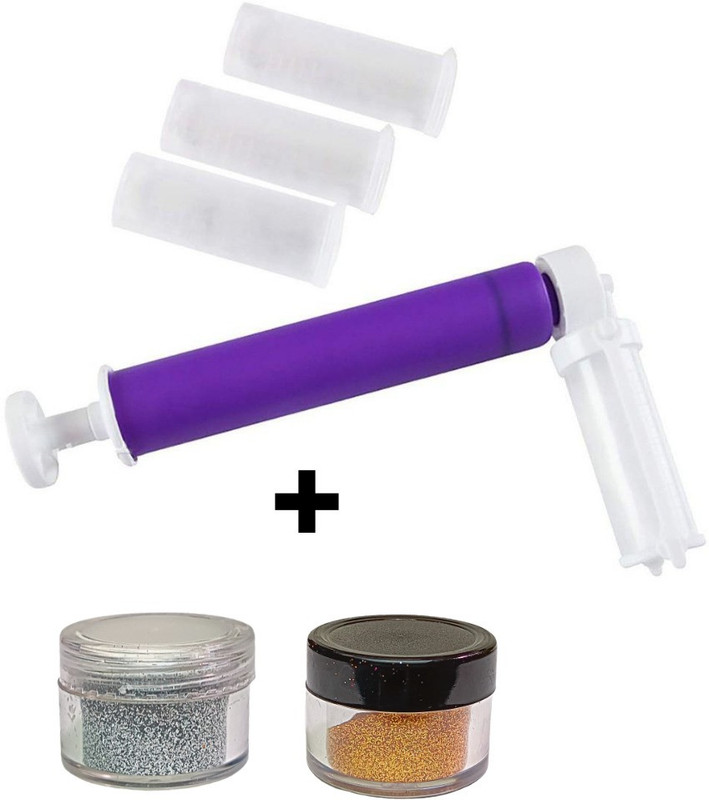 hussaini mart 1 Cake Shimmer Pump Manual Airbrush Pump for Decorating Cake, Cupcake, Dessert and Chocolates With 2 Gliters 1 Gold And 1 Silver Baking Glitters(Multi color Pack of 3)