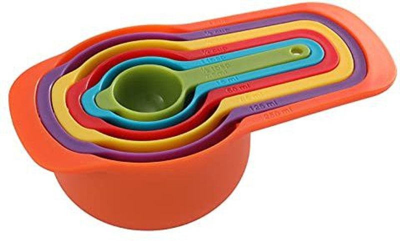 KolorFish 6 Piece Measuring Cups and Spoons Set, Colored Kitchen Measure Tools, Durable Nesting Cups and Spoons for Dry and Liquid, Dishwasher Safe Measuring Cup Set(250 ml, 125 ml, 25 ml)