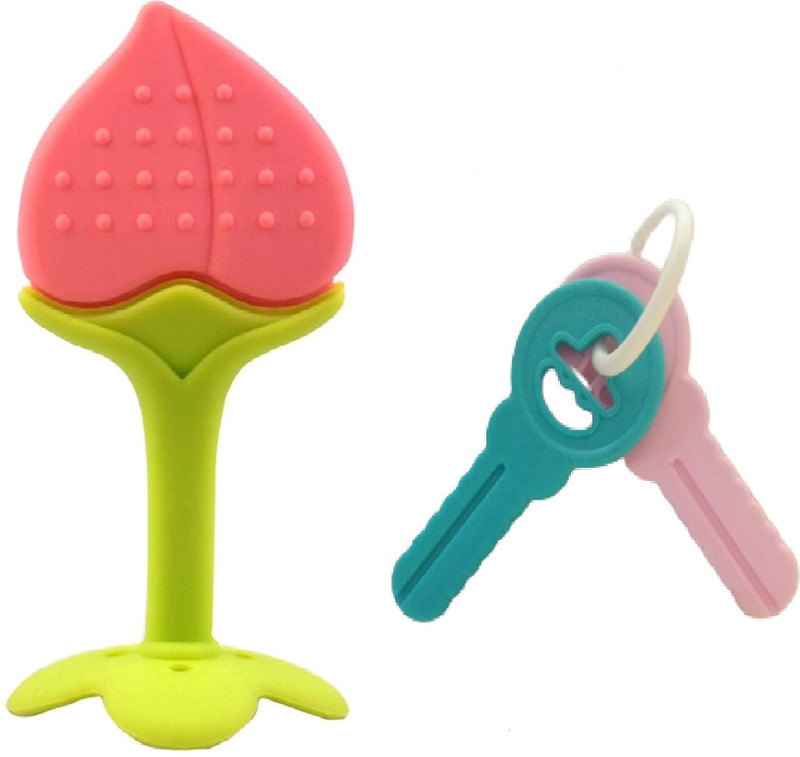 VINMOT Silicone Peach Fruit Shape Teether with Key Teether For Babies Teether(Multicolor)