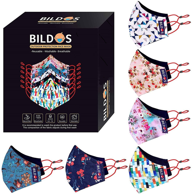 BILDOS 3 Layer Cotton Cloth mask 6 Pcs Designer Printed Crystal Floral Reusable Mask Reusable, Washable Cloth Mask With Melt Blown Fabric Layer(Multicolor, Free Size, Pack of 6)