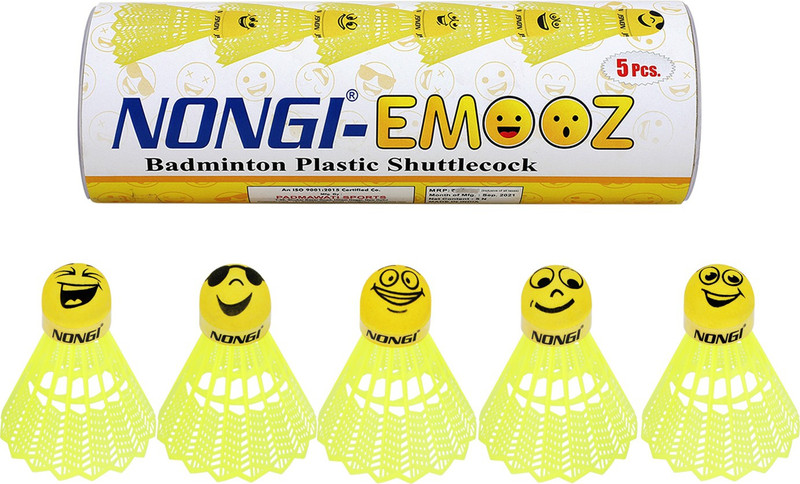 Nongi Emooz Plastic badminton shuttlecock for Indoor outdoor badminton sports Plastic Shuttle - Yellow(Medium, 77, Pack of 5)