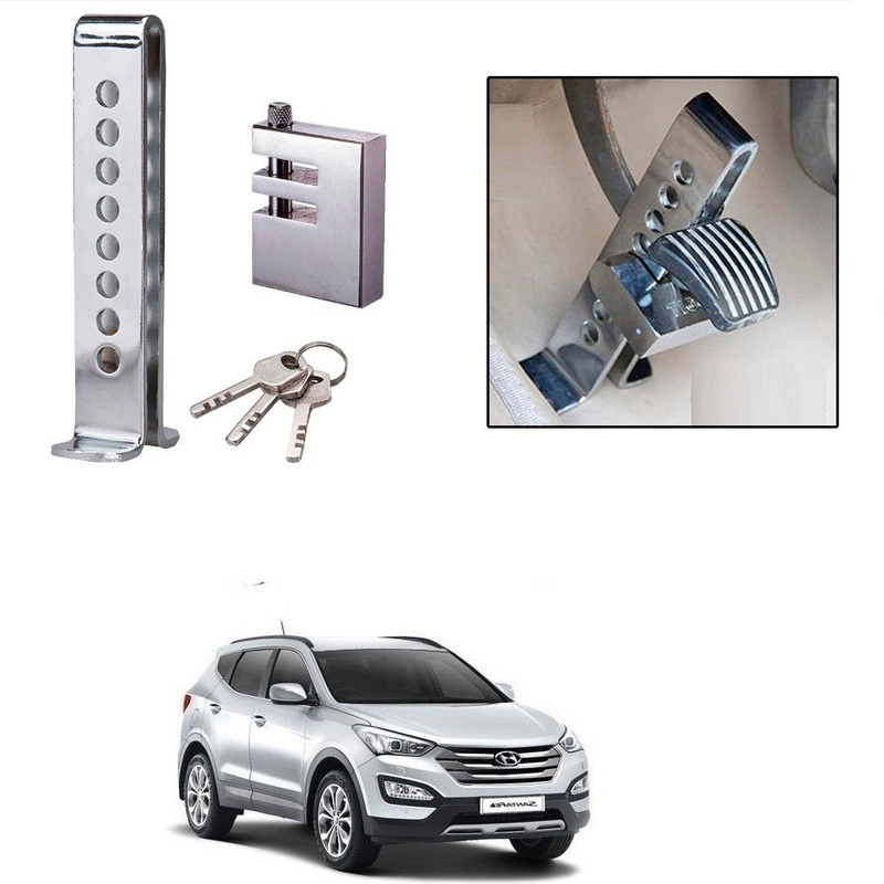 SRPHERE Stainless Steel Pedal Lock Rod or for Brake Clutch Throttle Adjustable Anti Theft Security Lock System for SantaFe Gear Lock(Stainless Steel)