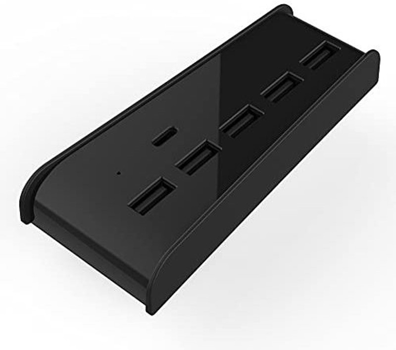 Etzin PS5 USB Hub Adapter 6 Ports USB 3.0 USB A Type-C 3.1 Expander Splitter Super Transmission Speed for Playstation 5 Console USB Adapter(Black)