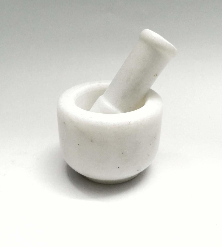 RDK White Marble Mortar and Pestle Set Spice Mixer Grinder Set Khalbatta Okhli Kharal Masher Idi Kallu Khal Musal Imam Dasta for Kitchen - 4 x 4 x 2.5 Inch (Quality White) Marble Masher