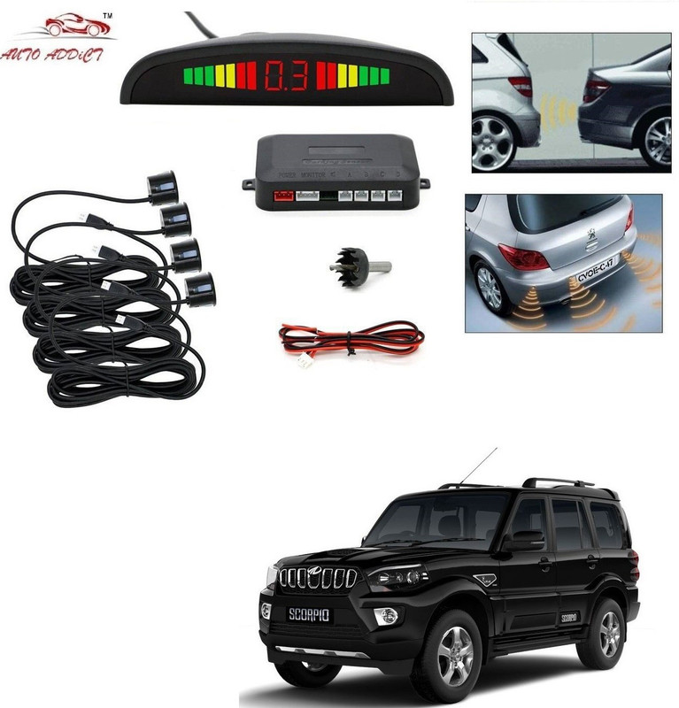 AuTO ADDiCT parking-sensors-black-113 Car Reverse Parking Sensor with LED Display 4 Sensor Reverse Parking Auto Radar Detectors (Black) For Mahindra New Scorpio Parking Sensor(Electromagnetic Systems)